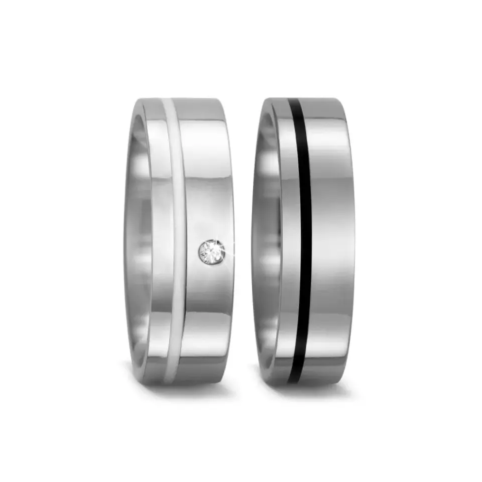 Alianzas de boda de titanio y cerámica con diamante