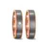 Alianzas de boda de titanio y oro rosado con diamante