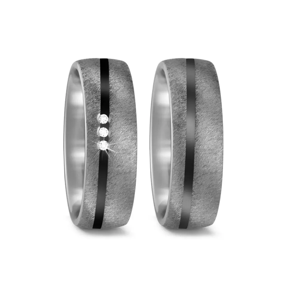 Alianzas de boda de titanio y cerámica con diamantes