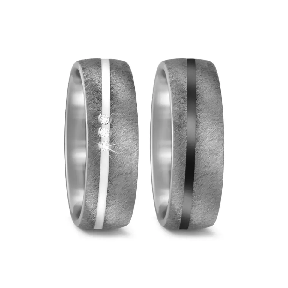 Alianzas de boda de titanio y cerámica con diamantes
