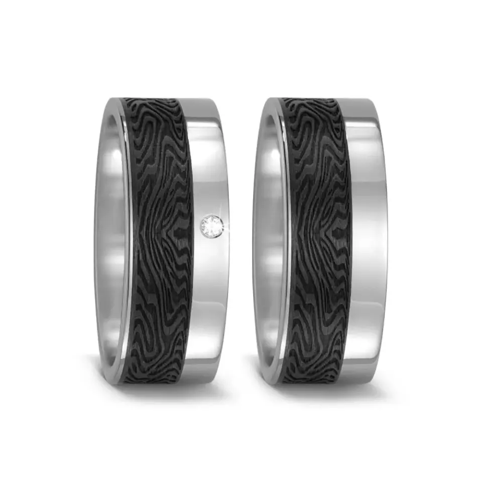 Alianzas de boda de titanio y carbono con diamante