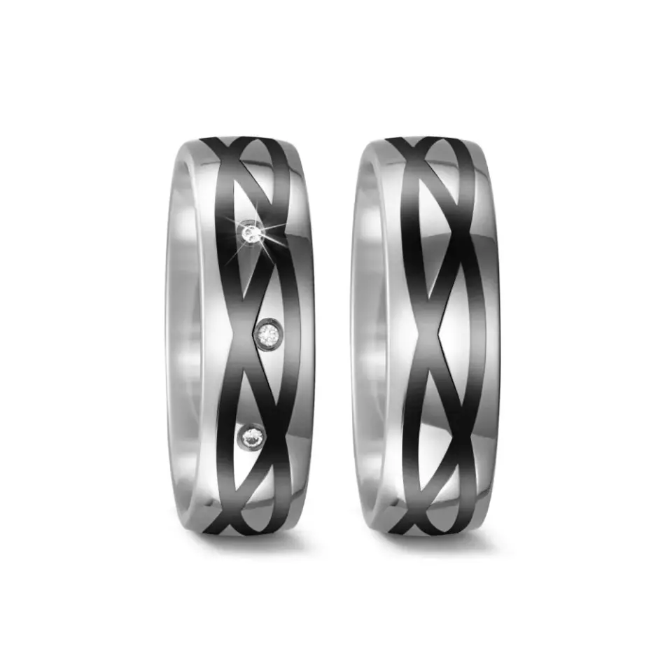 Alianzas de boda de titanio y cerámica con diamantes