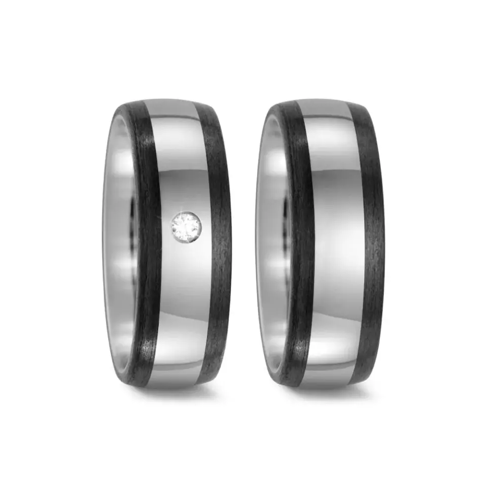 Alianzas de boda de titanio y carbono con diamante