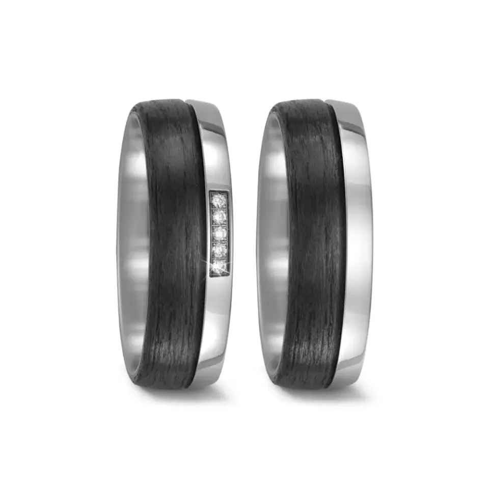 Alianzas de boda de titanio y carbono con diamantes