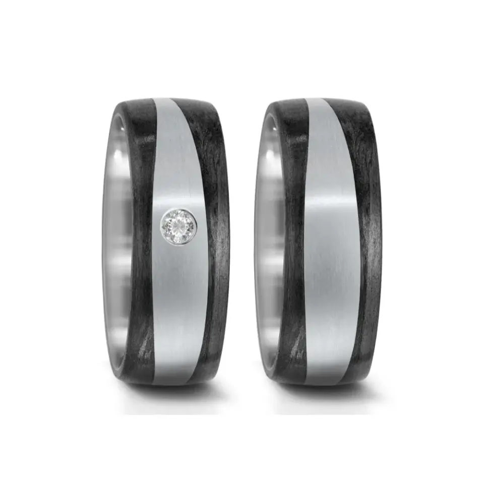 Alianzas de boda de titanio y carbono con diamante