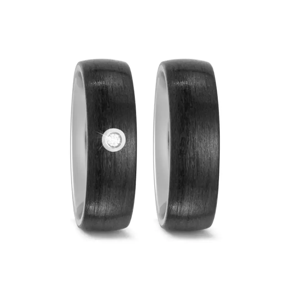 Alianzas de boda de titanio y carbono con diamante