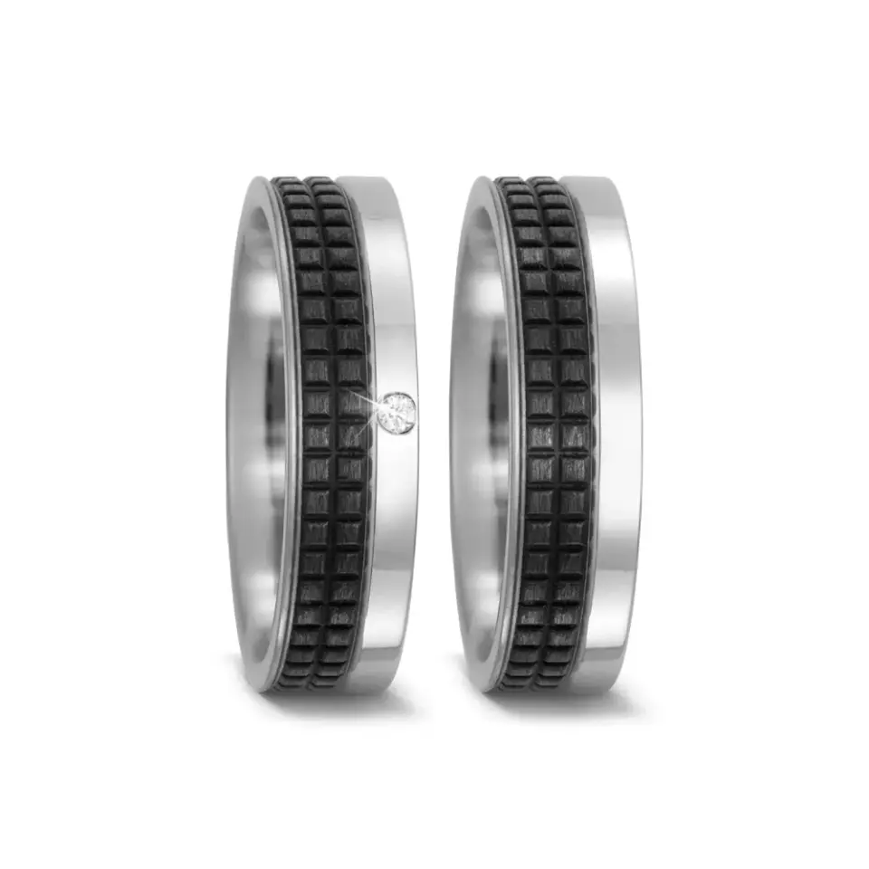 Alianzas de boda de titanio y carbono con diamante