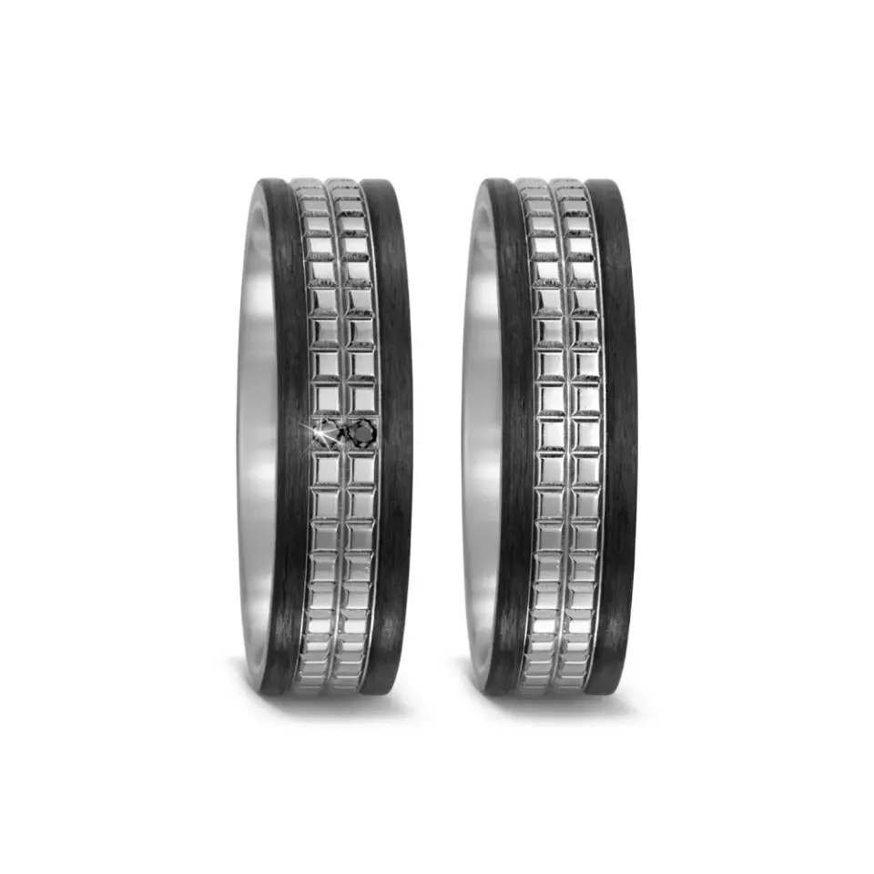 Alianzas de boda de titanio y carbono con diamantes