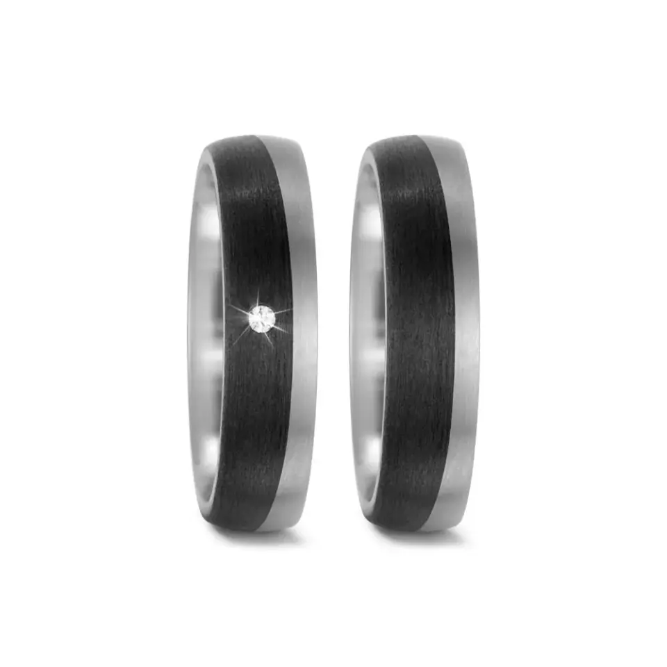 Alianzas de boda de titanio y carbono con diamante