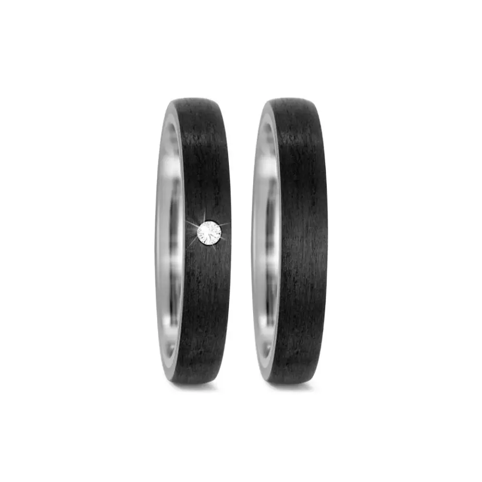 Alianzas de boda de titanio y carbono con diamante