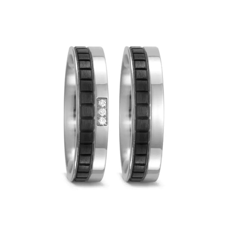 Alianzas de boda de titanio y carbono con diamantes