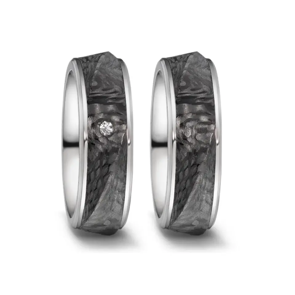 Alianzas de boda de titanio y carbono con diamante