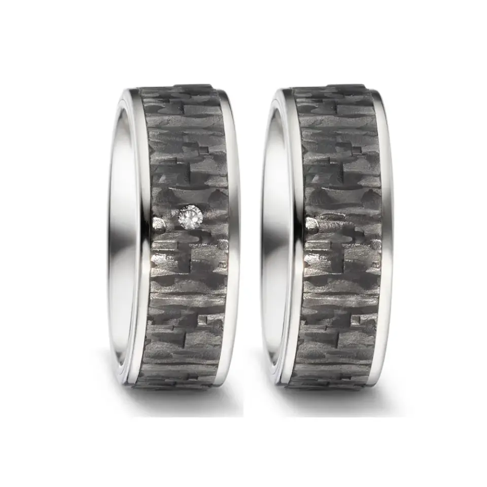 Alianzas de boda de titanio y carbono con diamante
