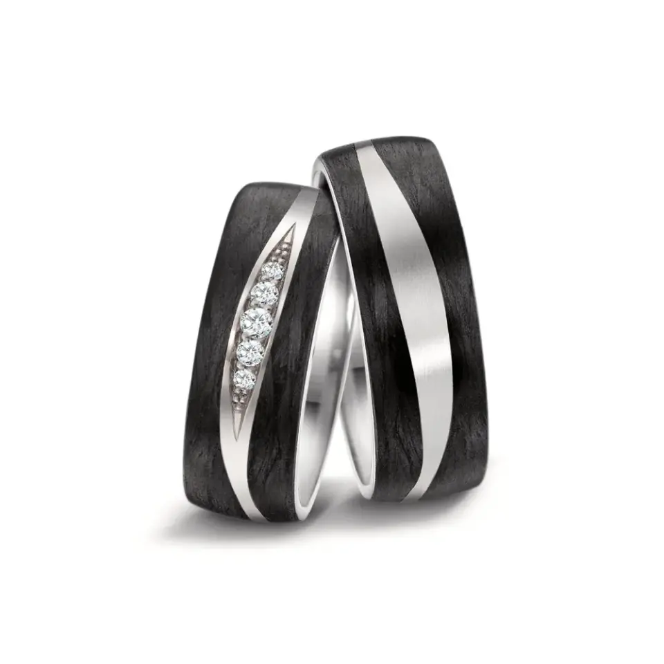 Alianzas de boda de titanio y carbono con diamantes