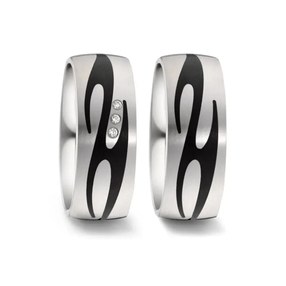 Alianzas de boda de titanio y carbono con diamantes