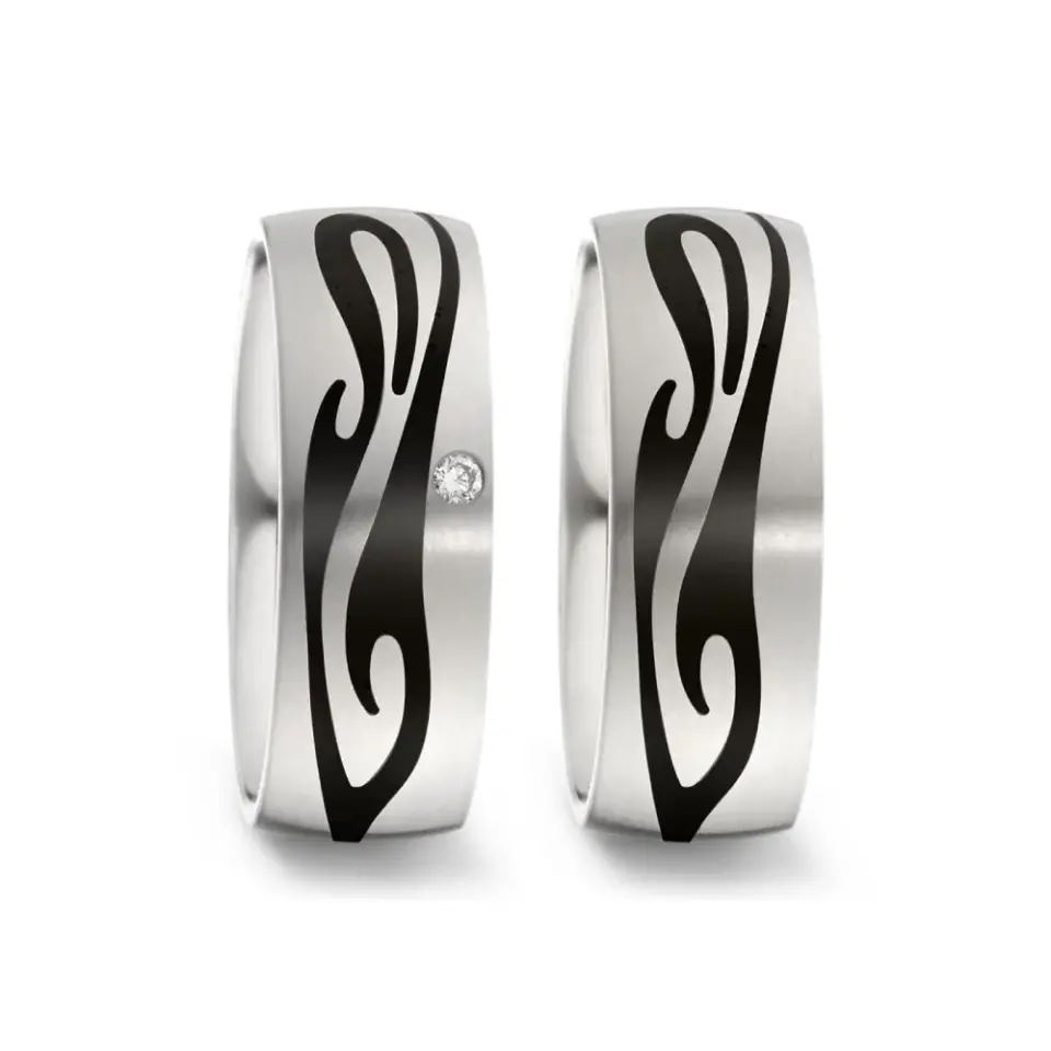 Alianzas de boda de titanio y carbono con diamante
