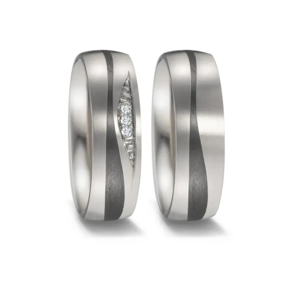 Alianzas de boda de titanio y carbono con diamantes