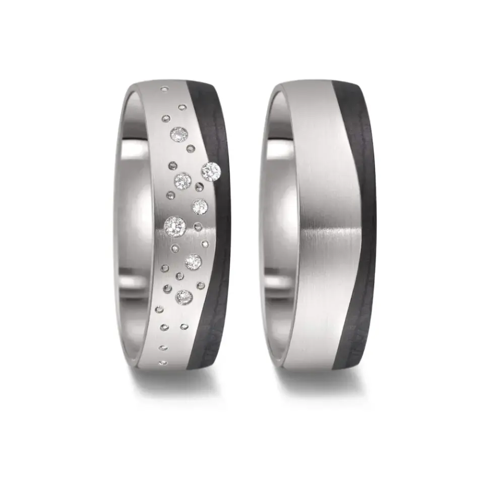 Alianzas de boda de titanio y carbono con diamantes