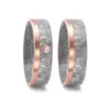 Alianzas de boda de carbono y oro rosado con diamante