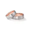 Alianzas de boda de acero y oro rosado con diamante