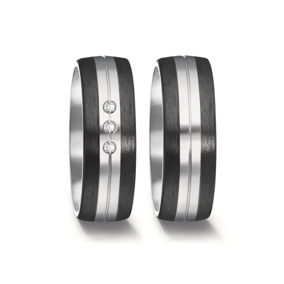 Alianzas de boda de titanio y carbono con diamantes