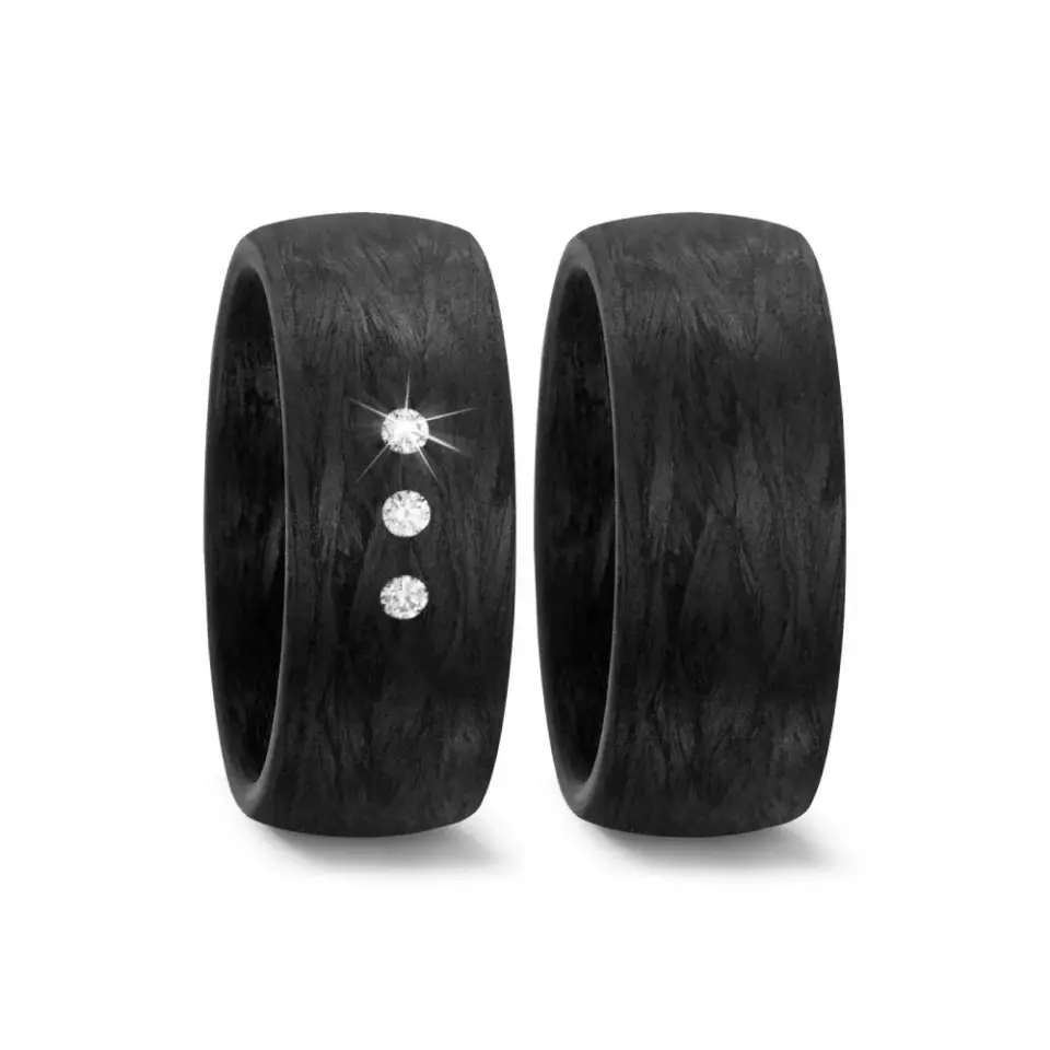 Alianzas de boda de carbono con diamantes
