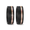 Alianzas de boda de carbono y oro rosado con diamantes