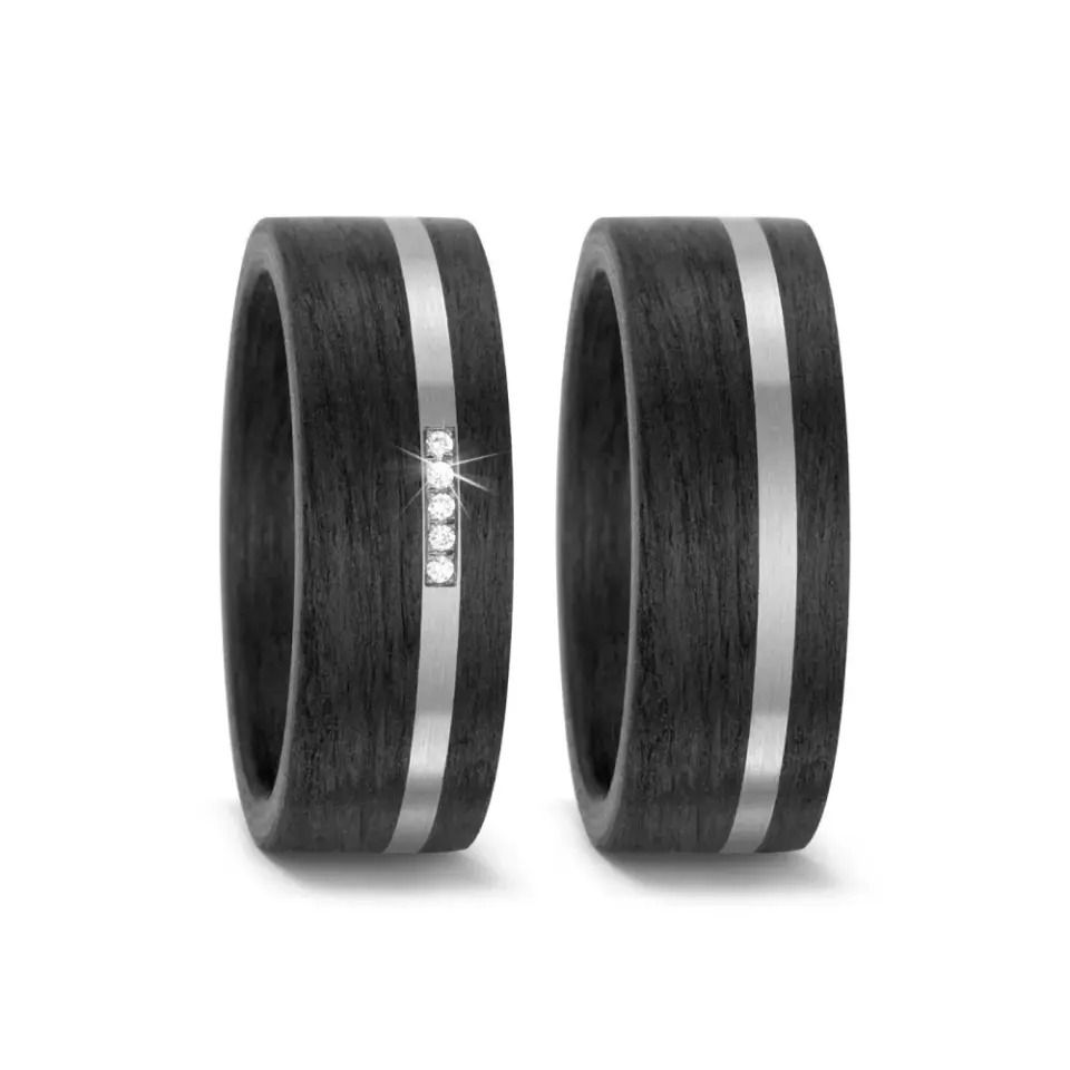 Alianzas de boda de carbono y paladio con diamantes