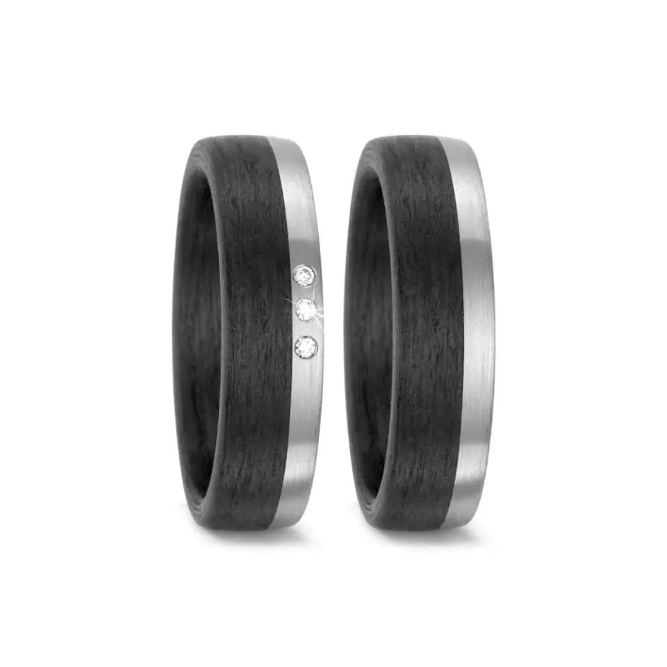 Alianzas de boda de carbono y paladio con diamantes