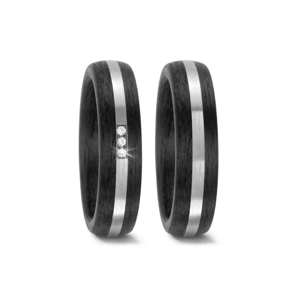 Alianzas de boda de carbono y paladio con diamantes