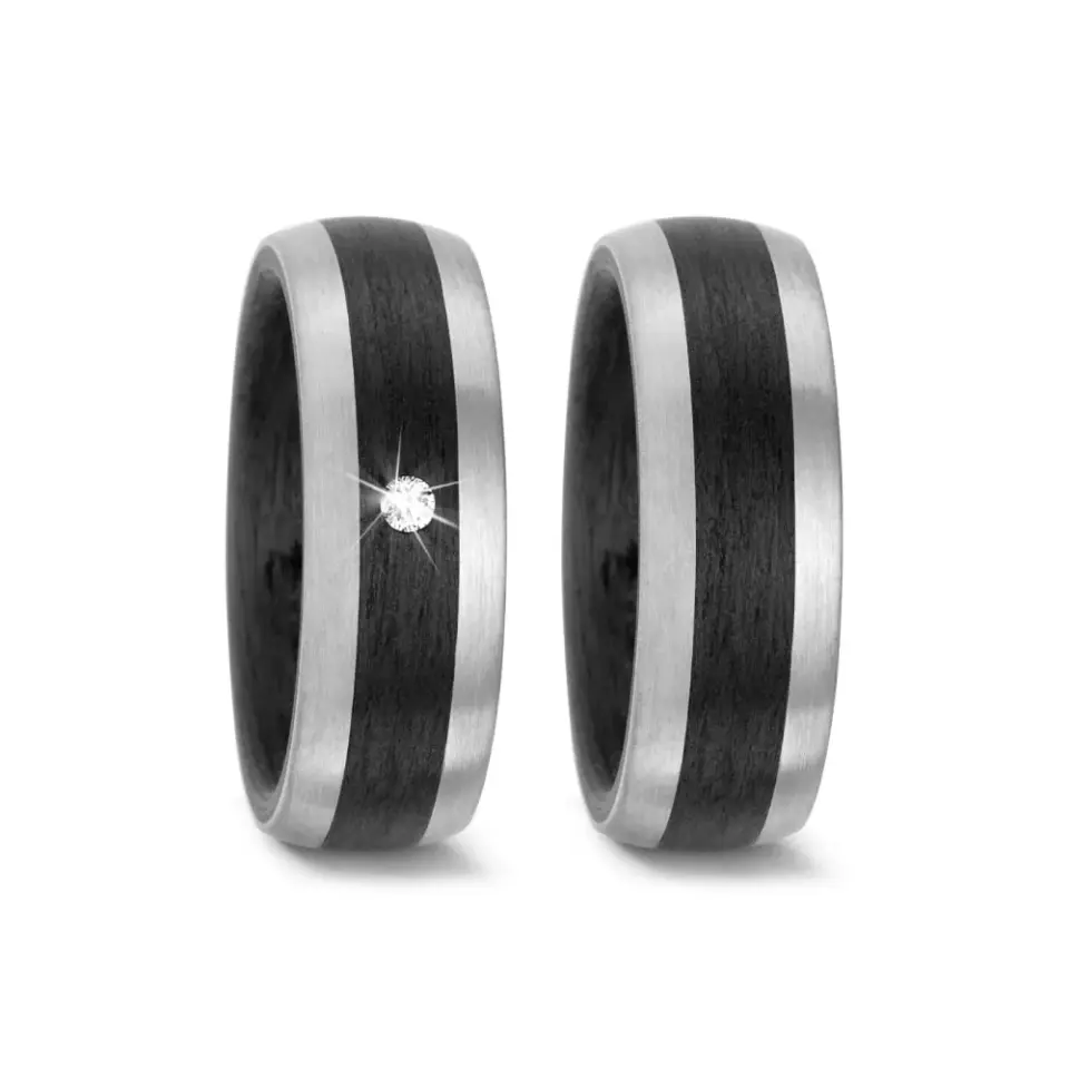 Alianzas de boda de carbono y paladio con diamante