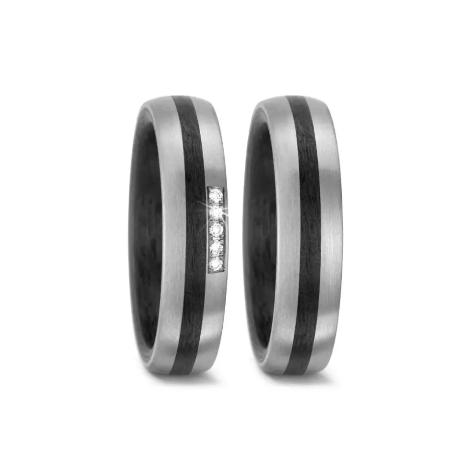 Alianzas de boda de carbono y paladio con diamantes