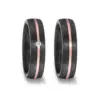 Alianzas de boda de carbono y oro rosado con diamante