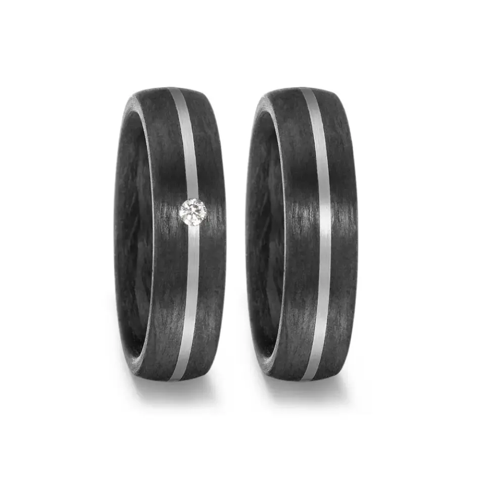 Alianzas de boda de carbono y paladio con diamante