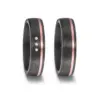 Alianzas de boda de carbono y oro rosado con diamantes
