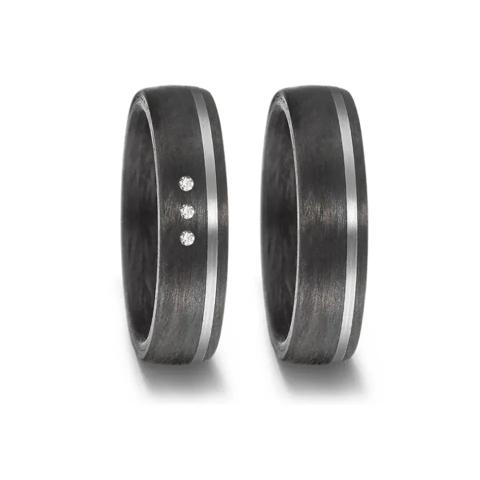 Alianzas de boda de carbono y paladio con diamantes