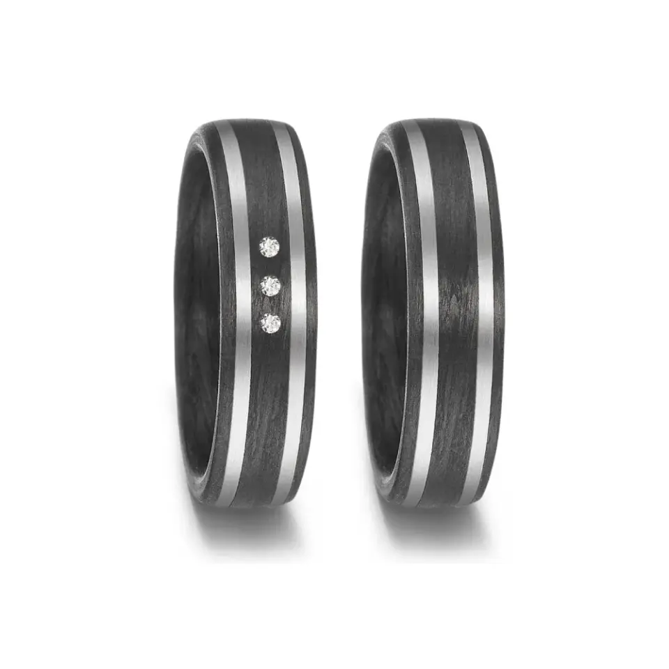Alianzas de boda de carbono y paladio con diamantes