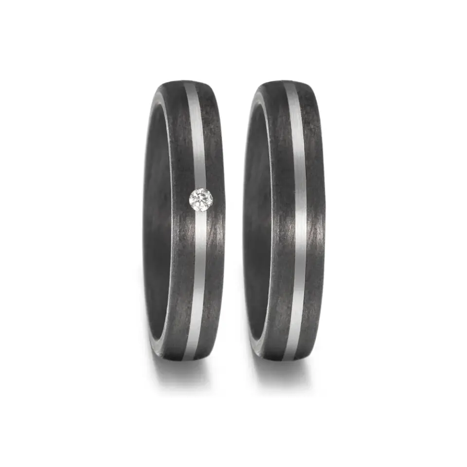 Alianzas de boda de carbono y paladio con diamante