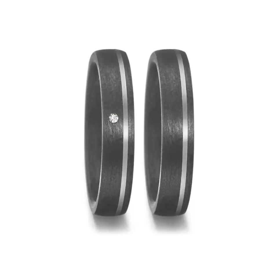Alianzas de boda de carbono y paladio con diamante