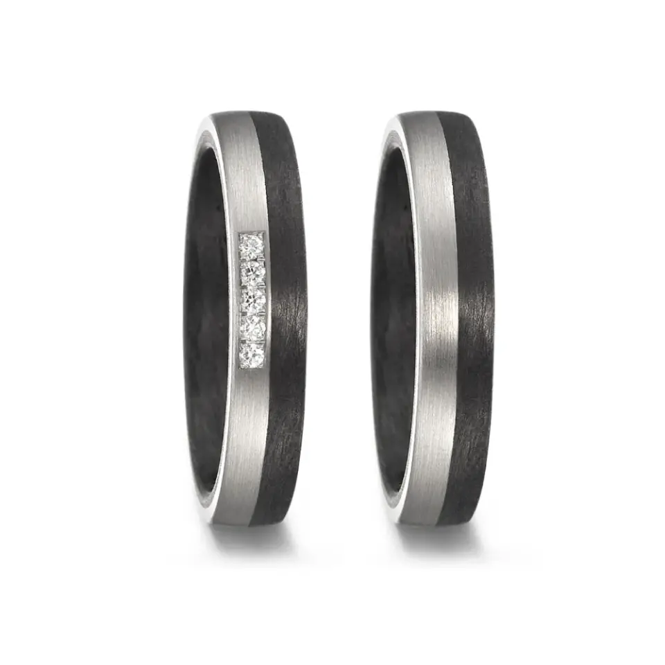 Alianzas de boda de carbono y paladio con diamantes