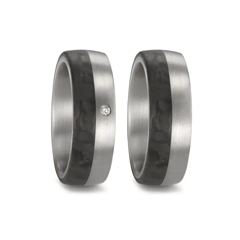 Alianzas de boda de acero y carbono con diamante