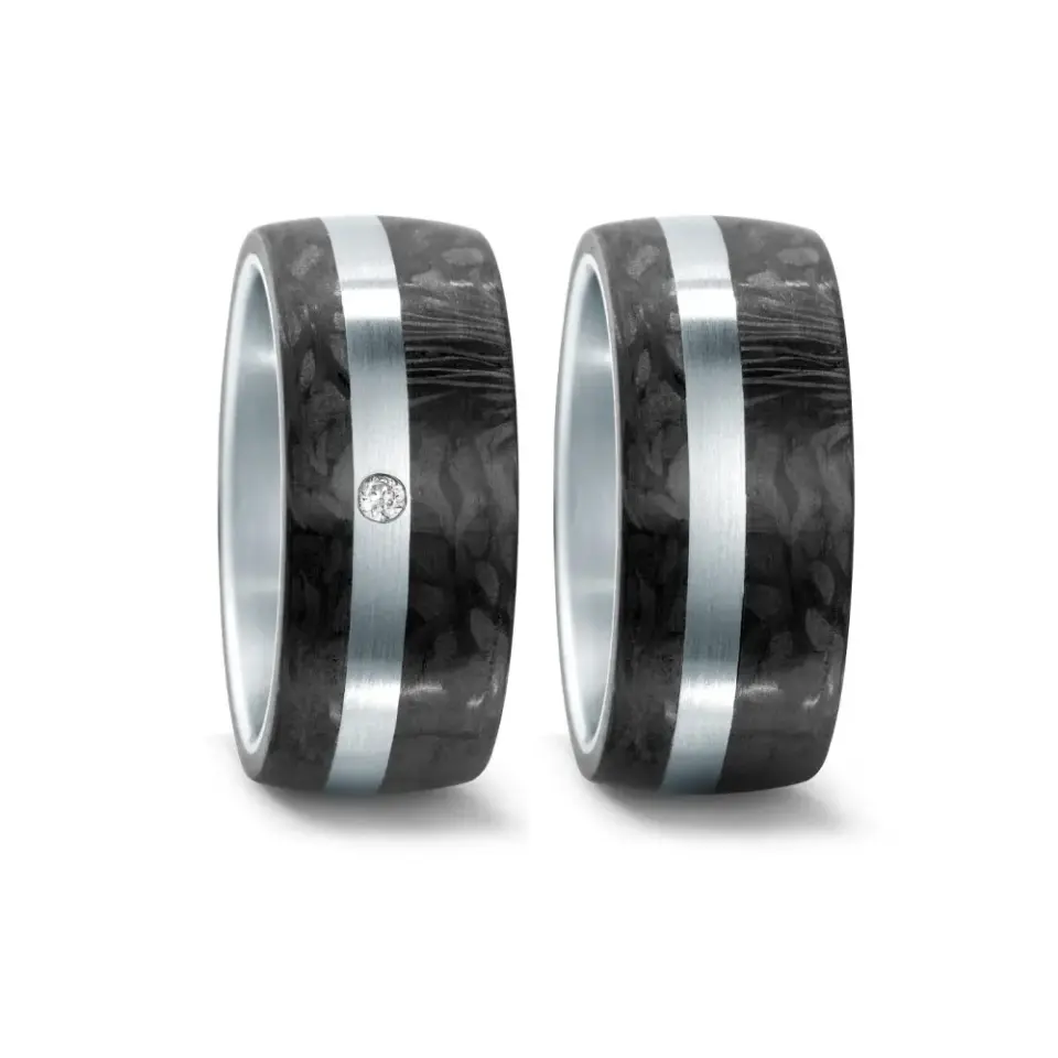 Alianzas de boda de acero y carbono con diamante