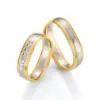 Alianzas de boda de oro amarillo y oro blanco con diamantes