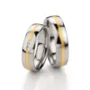 Alianzas de boda de acero y oro amarillo con diamantes