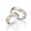 Alianzas de boda de acero y oro amarillo con diamantes