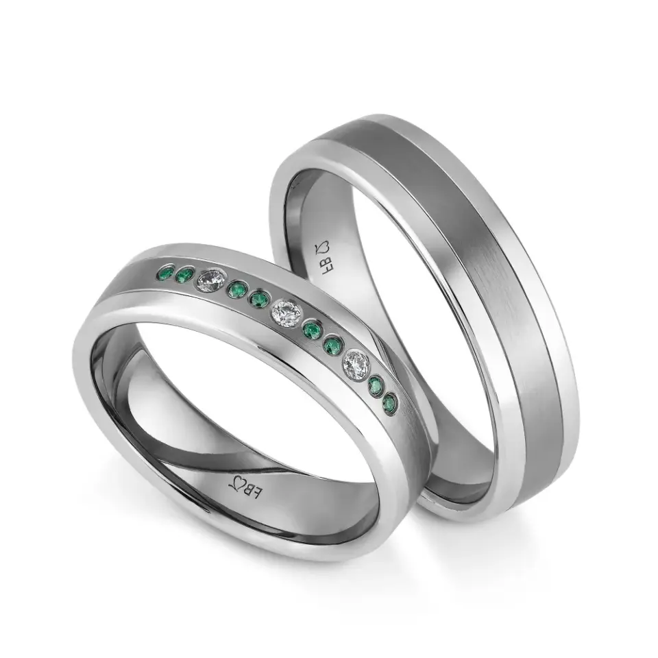 Alianzas de boda de tántalo y oro blanco con diamantes