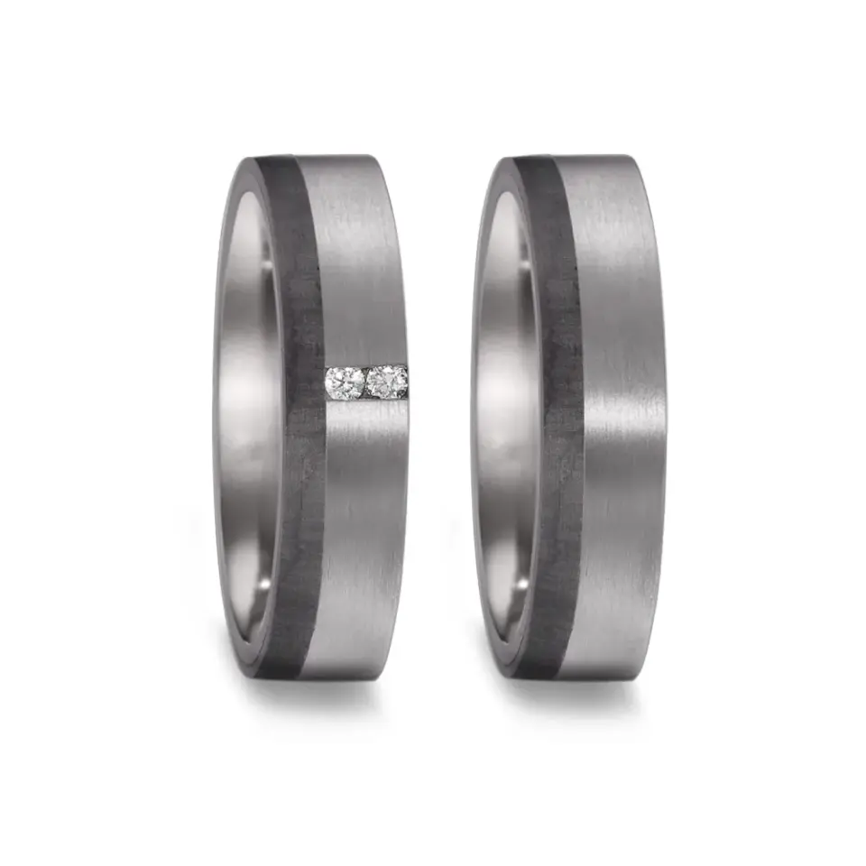 Alianzas de boda de tántalo y carbono con diamantes