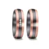 Alianzas de boda de tántalo y oro rosado con diamantes