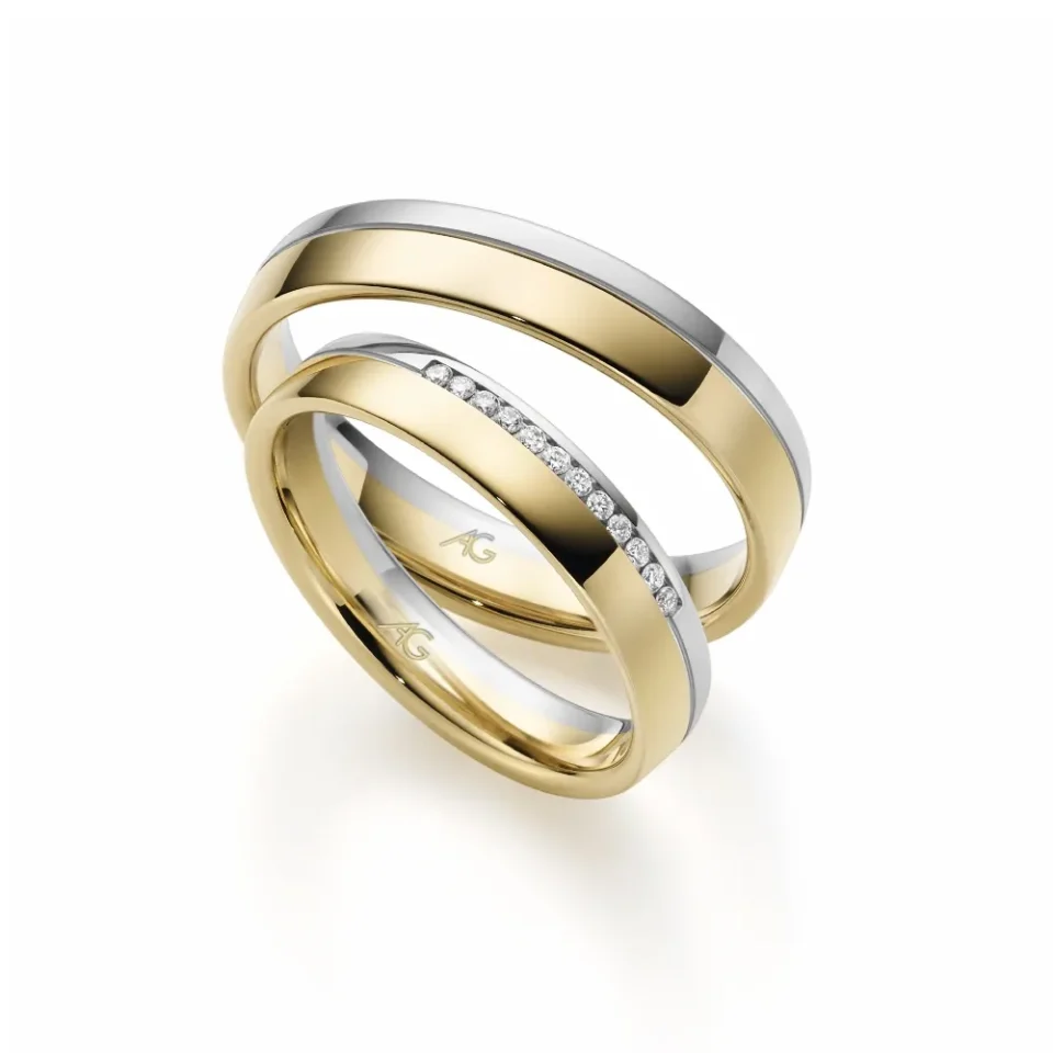 Alianzas de boda de platino y oro amarillo con diamantes