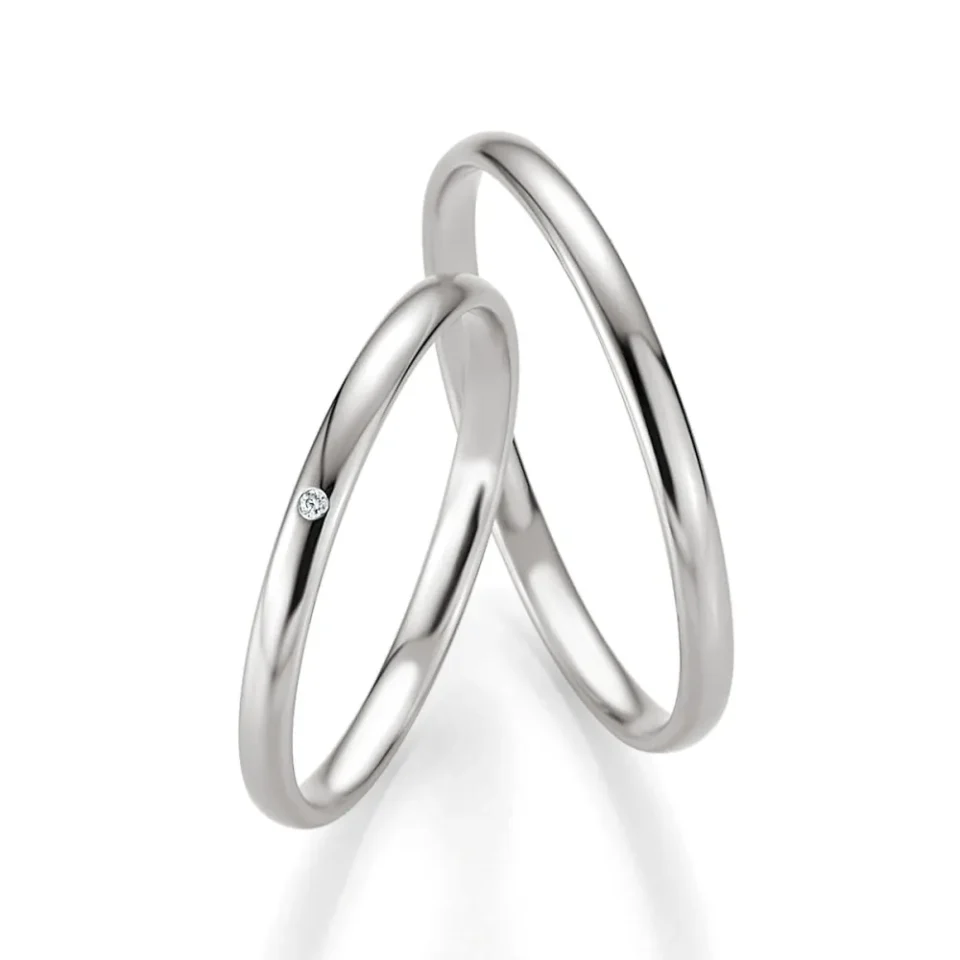 Alianzas de boda de oro blanco con diamante